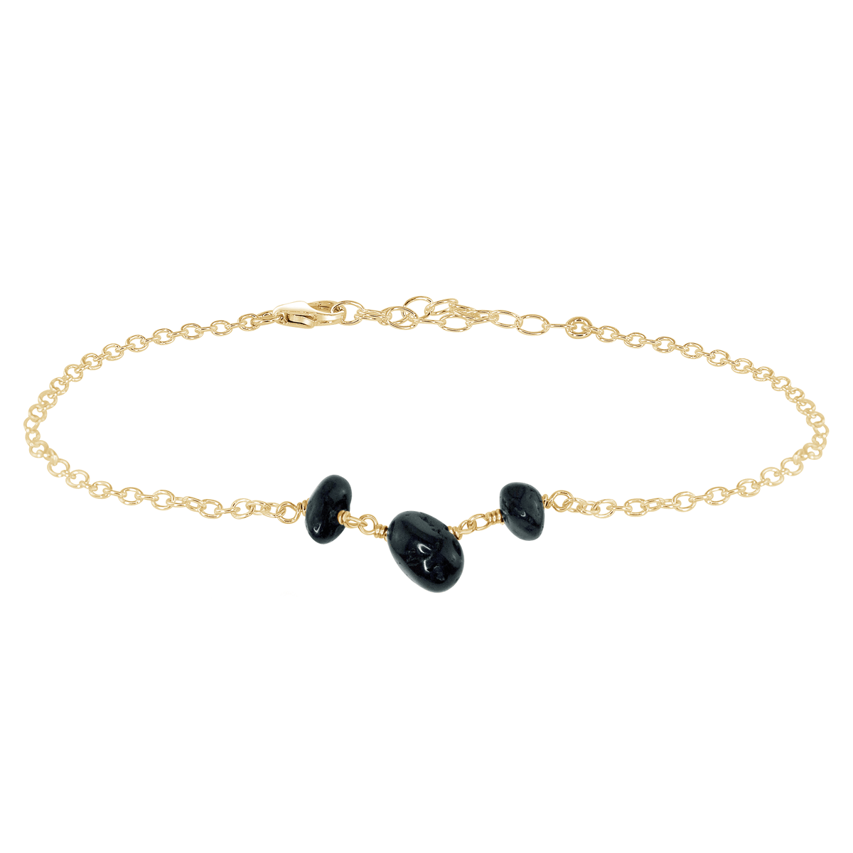 Beaded Chain Anklet - Black Tourmaline - 14K Gold Fill - Luna Tide Handmade Jewellery