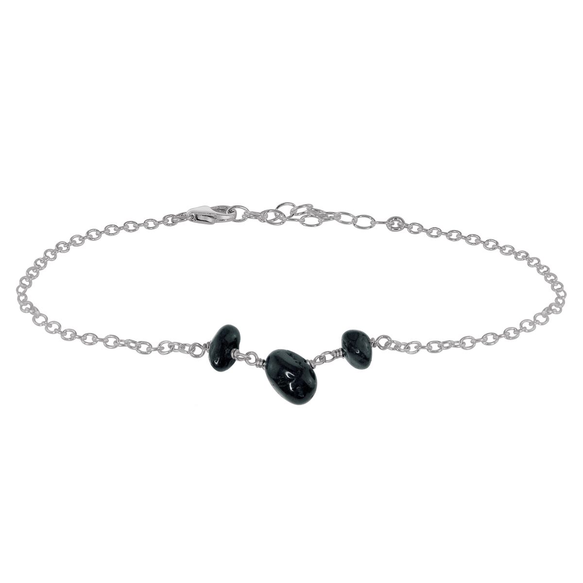 Beaded Chain Anklet - Black Tourmaline - Stainless Steel - Luna Tide Handmade Jewellery
