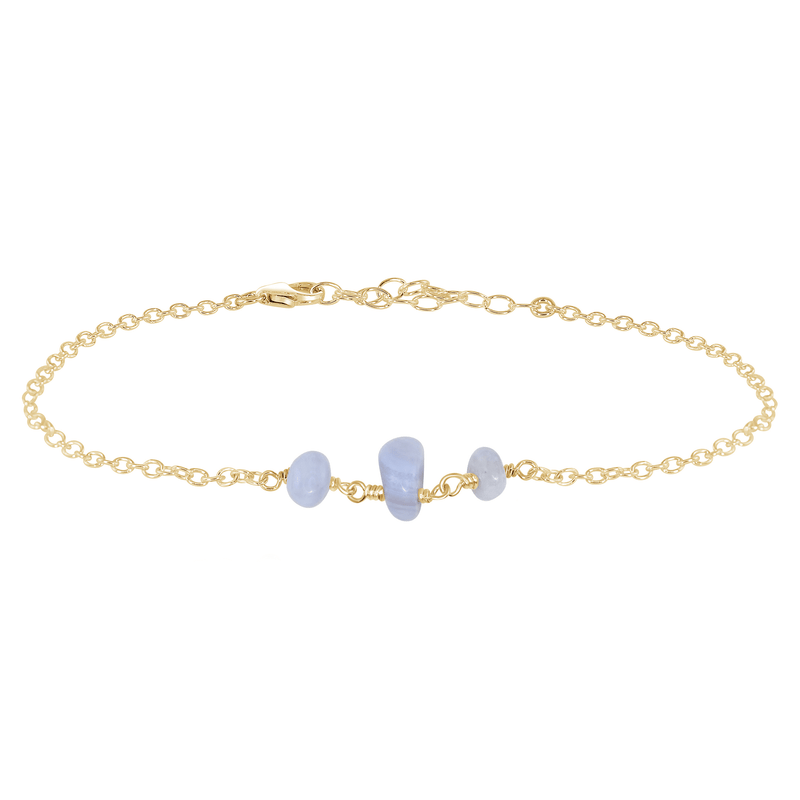 Beaded Chain Anklet - Blue Lace Agate - 14K Gold Fill - Luna Tide Handmade Jewellery