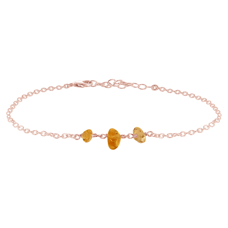 Beaded Chain Anklet - Citrine - 14K Rose Gold Fill - Luna Tide Handmade Jewellery