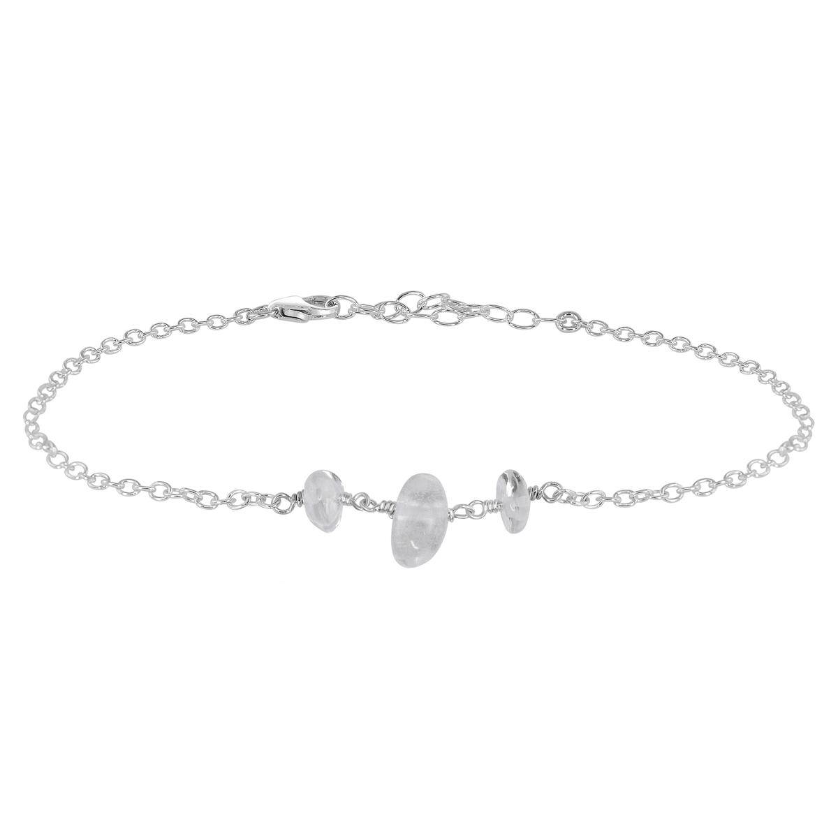 Beaded Chain Anklet - Crystal Quartz - Sterling Silver - Luna Tide Handmade Jewellery