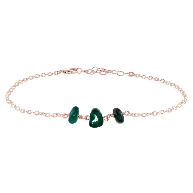 Beaded Chain Anklet - Emerald - 14K Rose Gold Fill - Luna Tide Handmade Jewellery