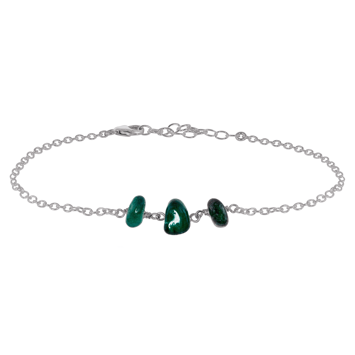 Beaded Chain Anklet - Emerald - Stainless Steel - Luna Tide Handmade Jewellery