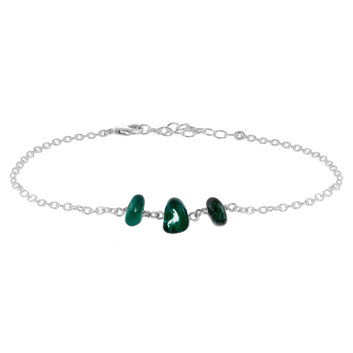 Beaded Chain Anklet - Emerald - Sterling Silver - Luna Tide Handmade Jewellery