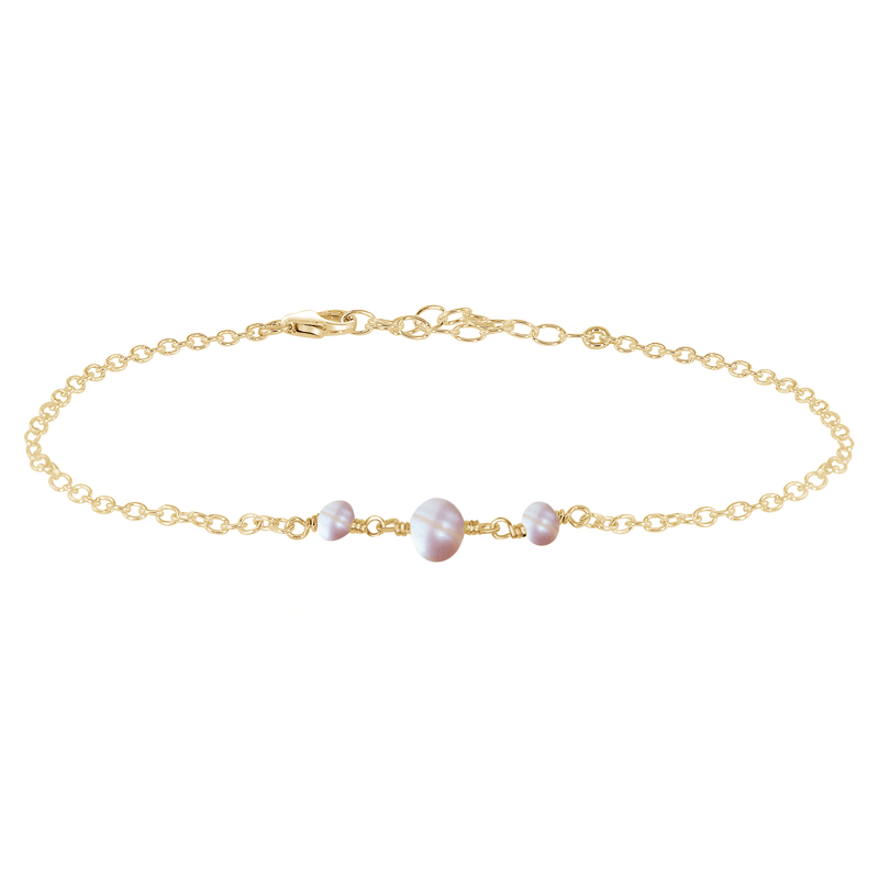 Beaded Chain Anklet - Freshwater Pearl - 14K Gold Fill - Luna Tide Handmade Jewellery