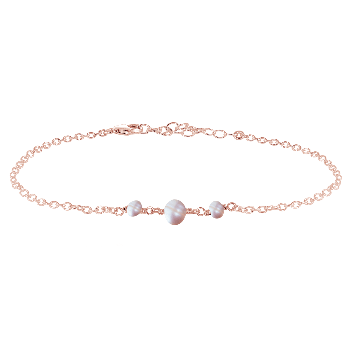 Beaded Chain Anklet - Freshwater Pearl - 14K Rose Gold Fill - Luna Tide Handmade Jewellery