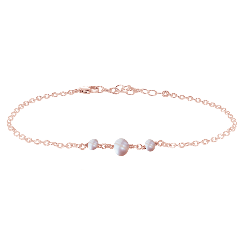 Beaded Chain Anklet - Freshwater Pearl - 14K Rose Gold Fill - Luna Tide Handmade Jewellery