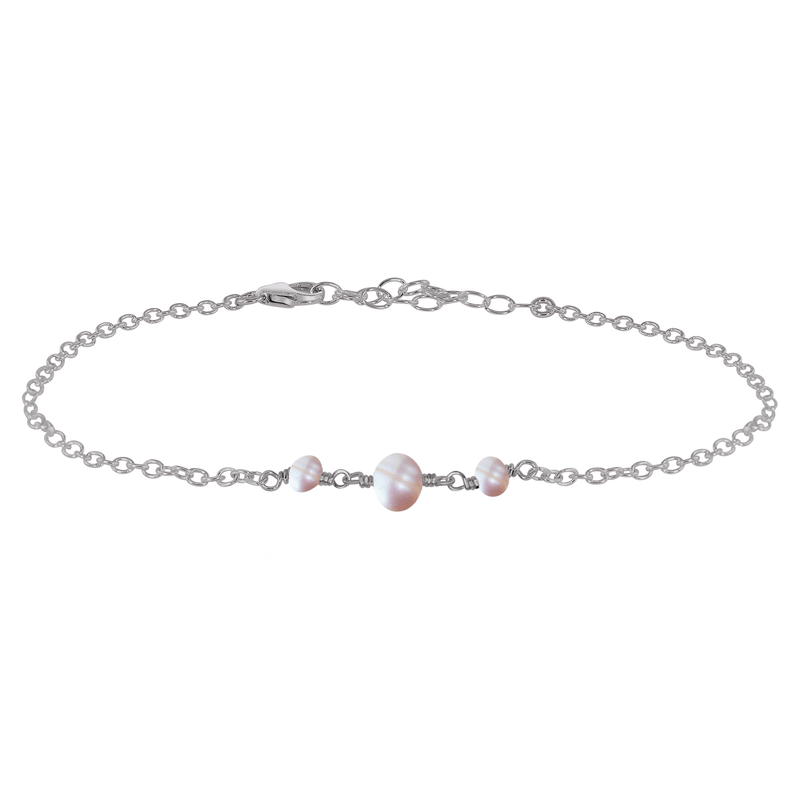 Beaded Chain Anklet - Freshwater Pearl - Stainless Steel - Luna Tide Handmade Jewellery
