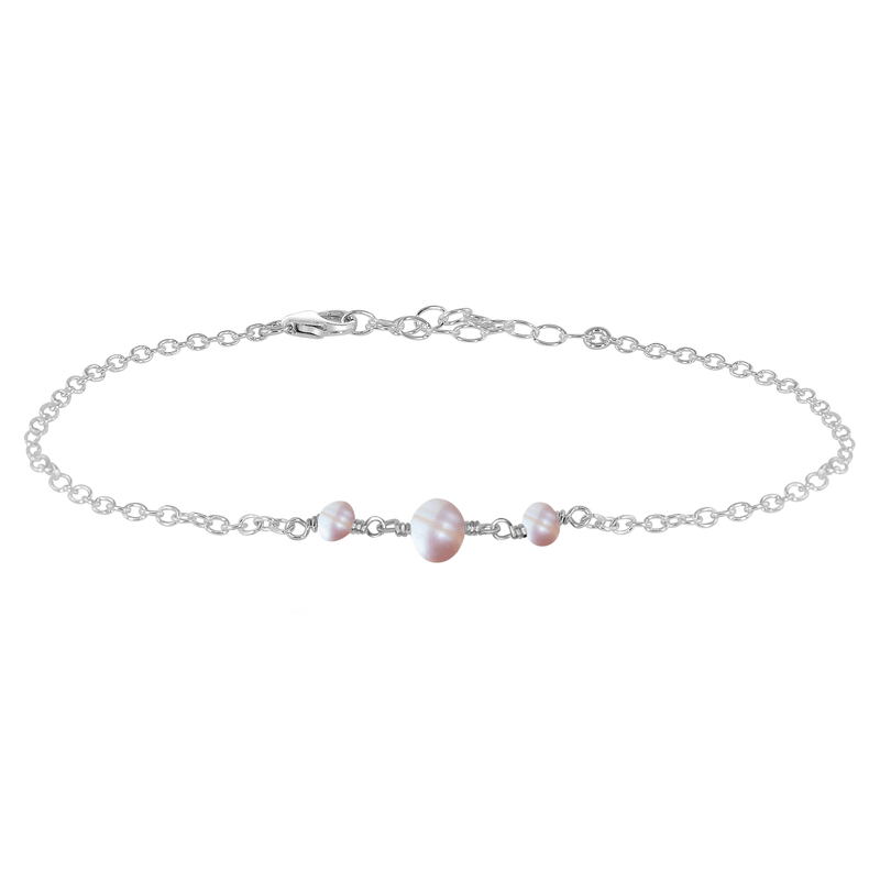 Beaded Chain Anklet - Freshwater Pearl - Sterling Silver - Luna Tide Handmade Jewellery