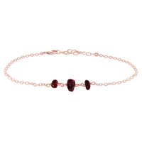 Beaded Chain Anklet - Garnet - 14K Rose Gold Fill - Luna Tide Handmade Jewellery
