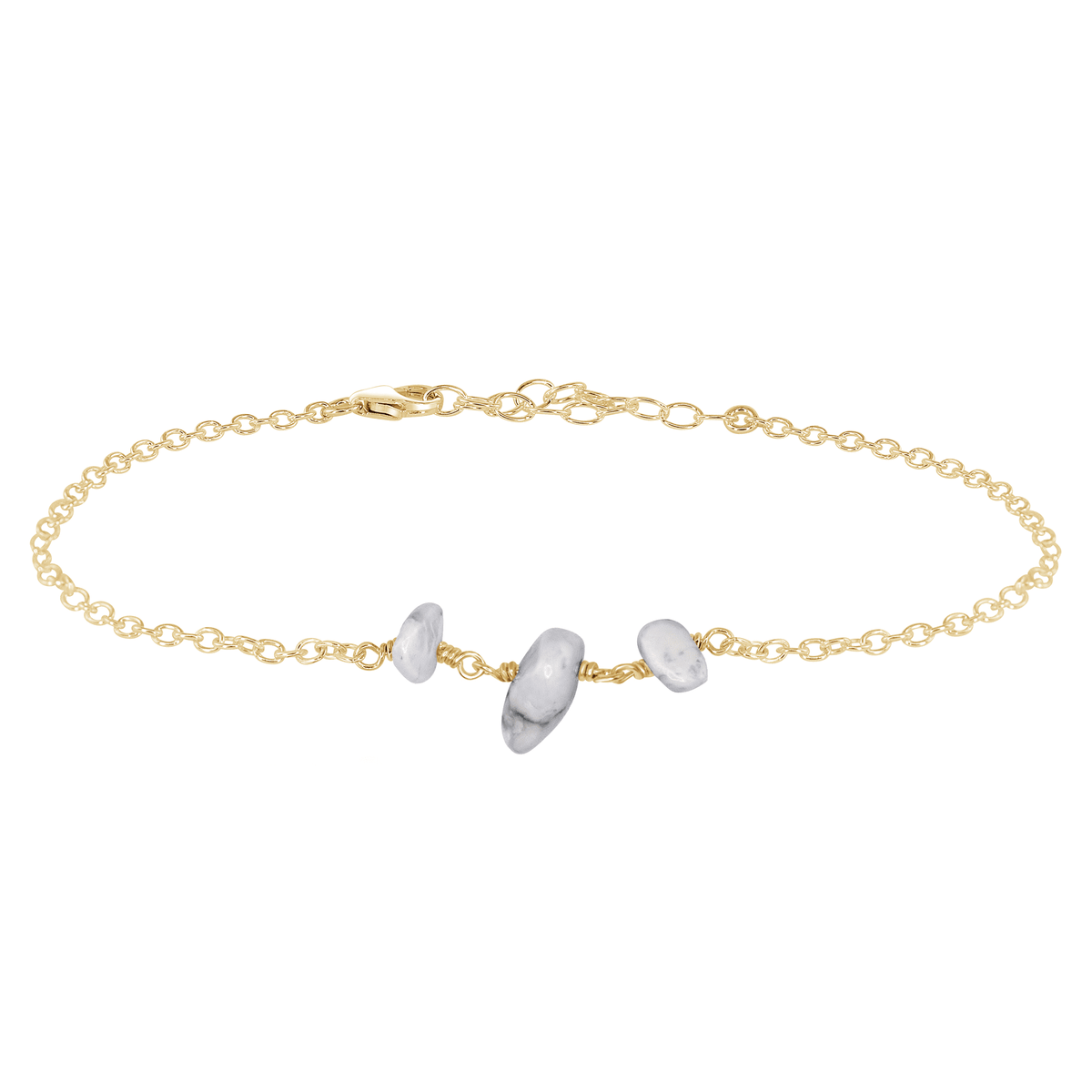 Beaded Chain Anklet - Howlite - 14K Gold Fill - Luna Tide Handmade Jewellery
