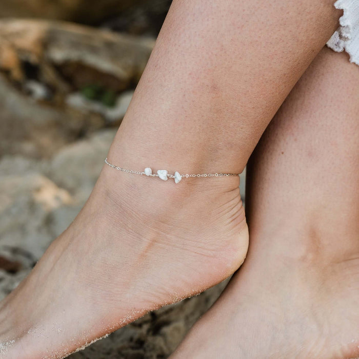 Beaded Chain Anklet - Howlite - Sterling Silver - Luna Tide Handmade Jewellery