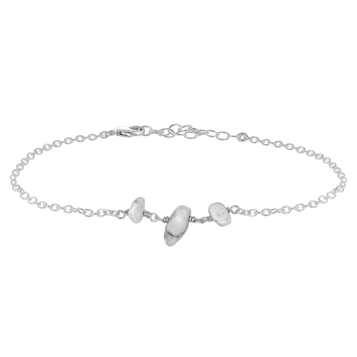 Beaded Chain Anklet - Howlite - Sterling Silver - Luna Tide Handmade Jewellery