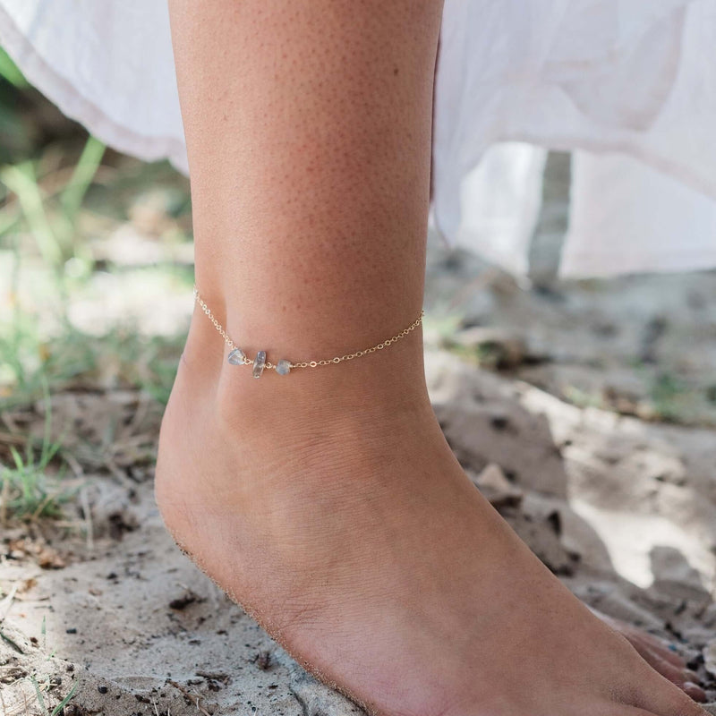 Beaded Chain Anklet - Labradorite - 14K Gold Fill - Luna Tide Handmade Jewellery