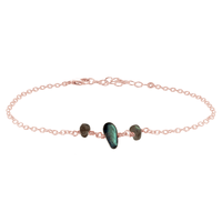 Beaded Chain Anklet - Labradorite - 14K Rose Gold Fill - Luna Tide Handmade Jewellery