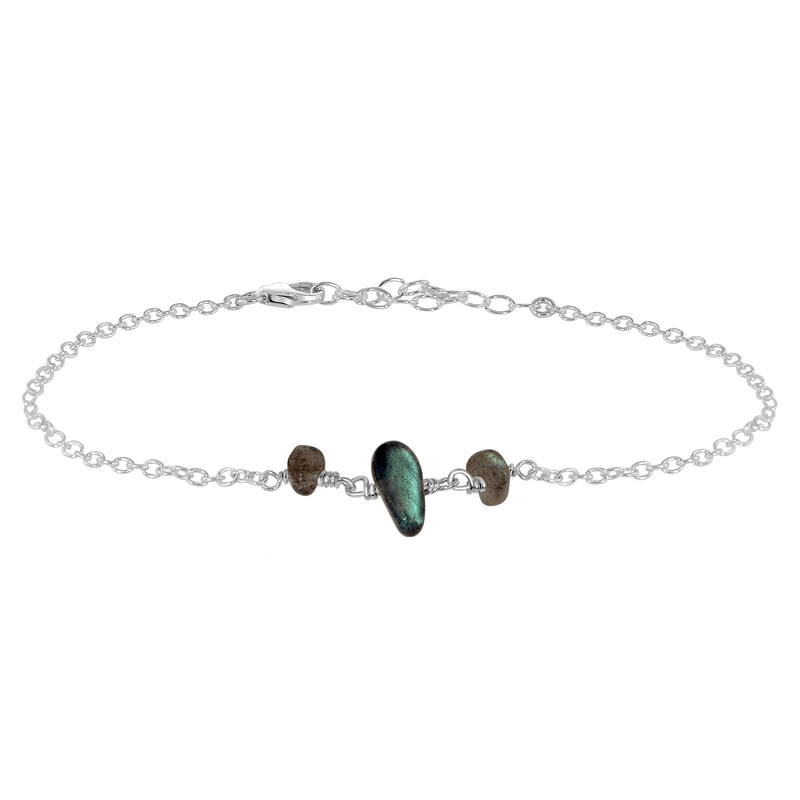 Beaded Chain Anklet - Labradorite - Sterling Silver - Luna Tide Handmade Jewellery