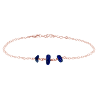 Beaded Chain Anklet - Lapis Lazuli - 14K Rose Gold Fill - Luna Tide Handmade Jewellery
