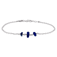 Beaded Chain Anklet - Lapis Lazuli - Stainless Steel - Luna Tide Handmade Jewellery