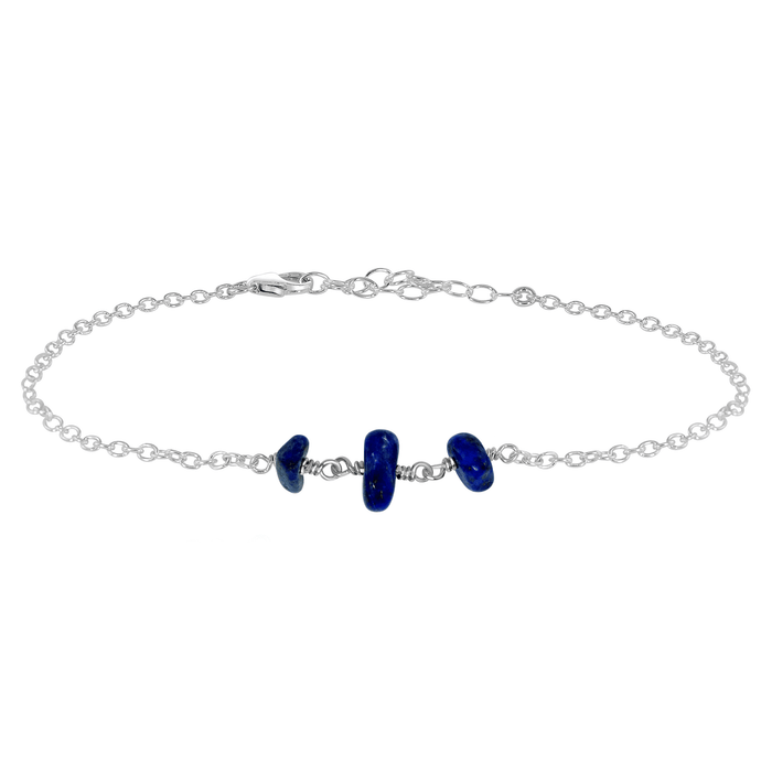 Beaded Chain Anklet - Lapis Lazuli - Sterling Silver - Luna Tide Handmade Jewellery