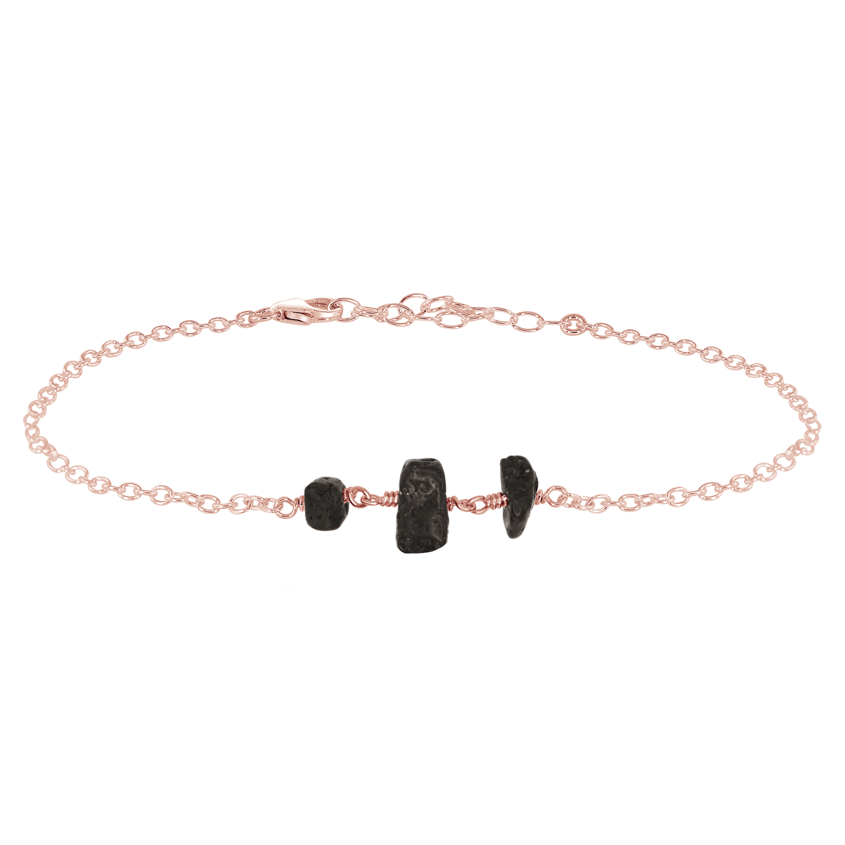 Beaded Chain Anklet - Lava - 14K Rose Gold Fill - Luna Tide Handmade Jewellery