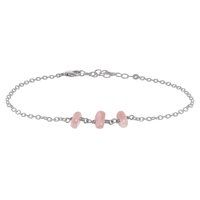 Beaded Chain Anklet - Rose Quartz - Stainless Steel - Luna Tide Handmade Jewellery