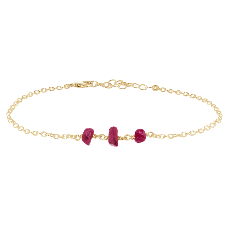 Beaded Chain Anklet - Ruby - 14K Gold Fill - Luna Tide Handmade Jewellery