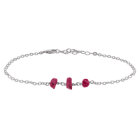 Beaded Chain Anklet - Ruby - Stainless Steel - Luna Tide Handmade Jewellery