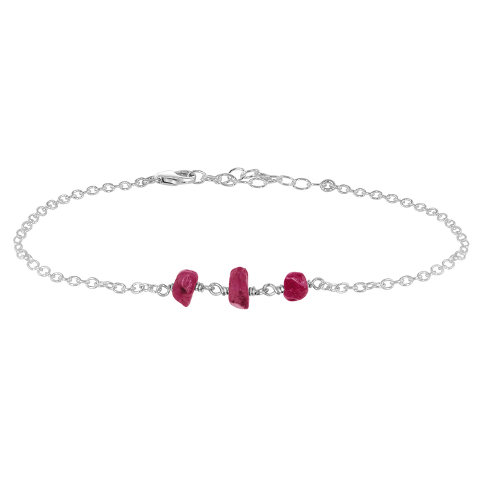 Beaded Chain Anklet - Ruby - Sterling Silver - Luna Tide Handmade Jewellery