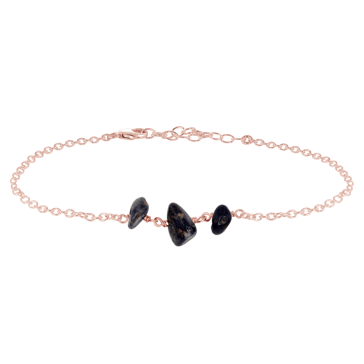 Beaded Chain Anklet - Sapphire - 14K Rose Gold Fill - Luna Tide Handmade Jewellery