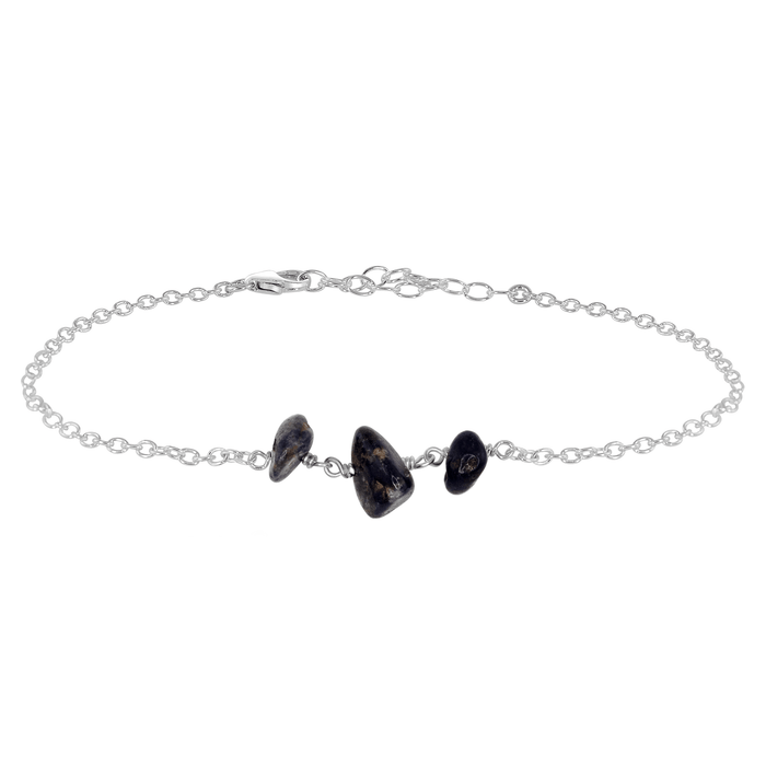 Beaded Chain Anklet - Sapphire - Sterling Silver - Luna Tide Handmade Jewellery