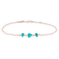Beaded Chain Anklet - Turquoise - 14K Rose Gold Fill - Luna Tide Handmade Jewellery