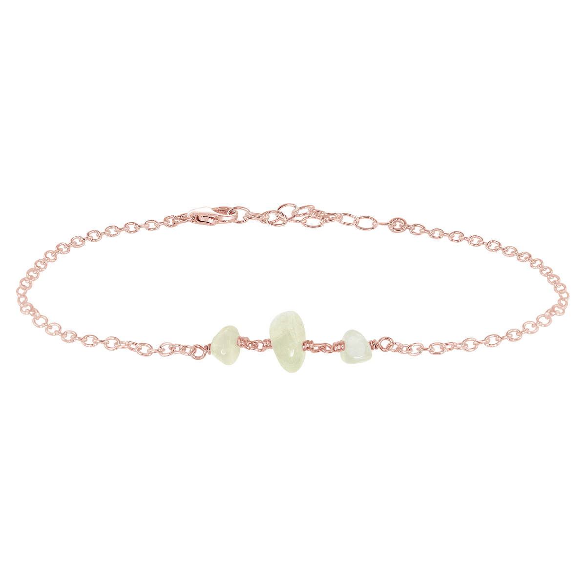 Beaded Chain Anklet - White Moonstone - 14K Rose Gold Fill - Luna Tide Handmade Jewellery