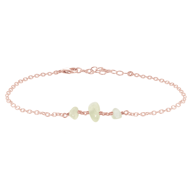 Beaded Chain Anklet - White Moonstone - 14K Rose Gold Fill - Luna Tide Handmade Jewellery