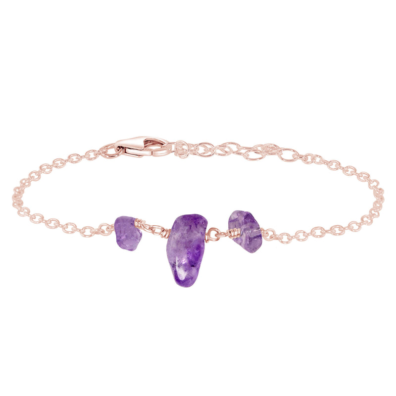 Beaded Chain Bracelet - Amethyst - 14K Rose Gold Fill - Luna Tide Handmade Jewellery