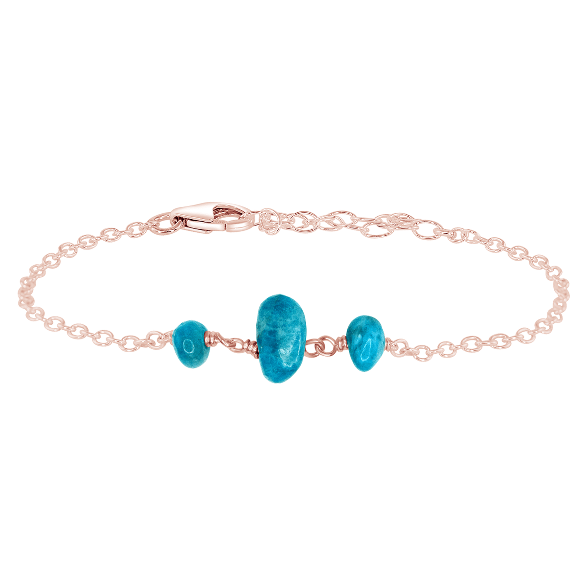 Beaded Chain Bracelet - Apatite - 14K Rose Gold Fill - Luna Tide Handmade Jewellery