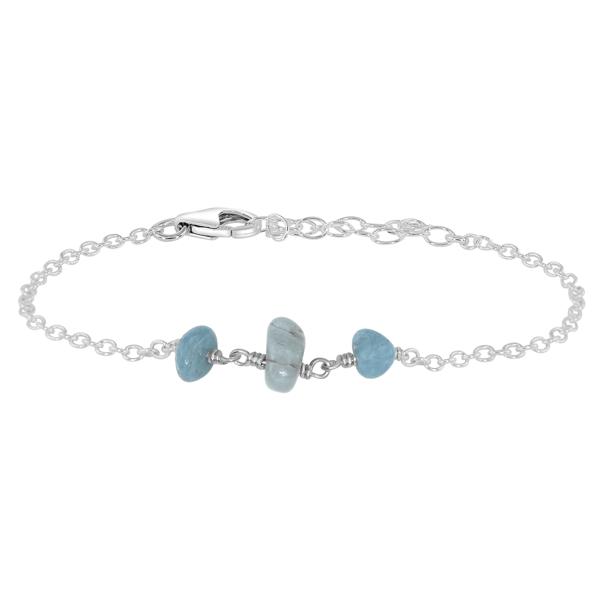 Beaded Chain Bracelet - Aquamarine - Sterling Silver - Luna Tide Handmade Jewellery