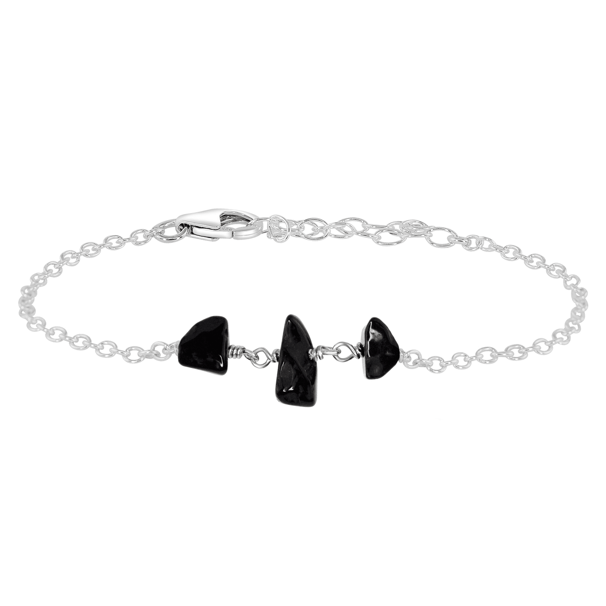 Beaded Chain Bracelet - Black Onyx - Sterling Silver - Luna Tide Handmade Jewellery