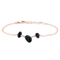 Beaded Chain Bracelet - Black Tourmaline - 14K Rose Gold Fill - Luna Tide Handmade Jewellery