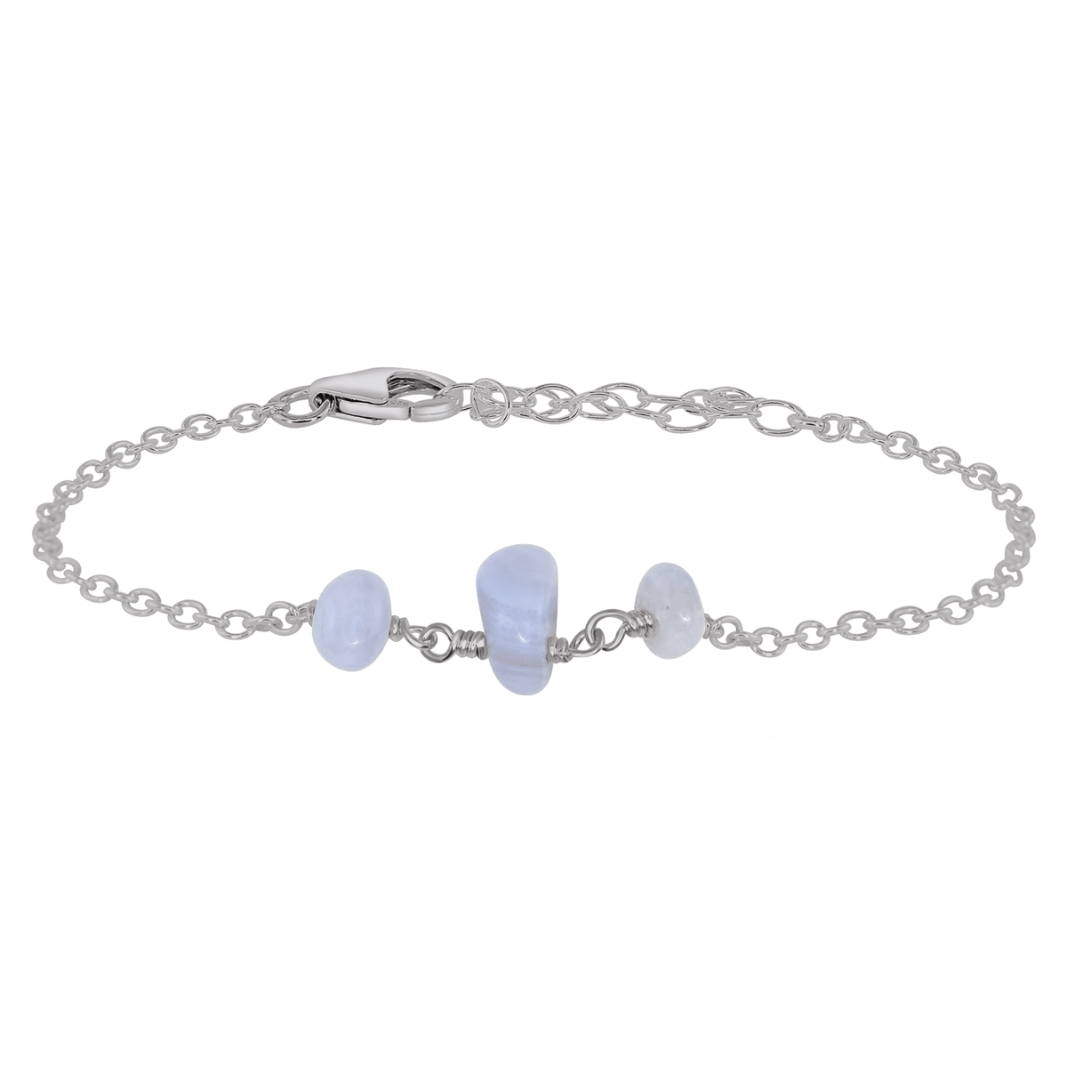 Beaded Chain Bracelet - Blue Lace Agate - Stainless Steel - Luna Tide Handmade Jewellery
