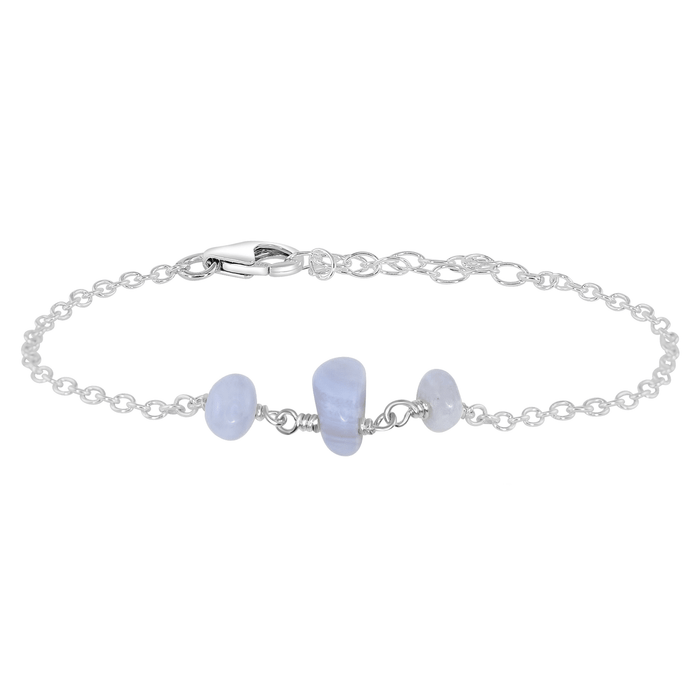Beaded Chain Bracelet - Blue Lace Agate - Sterling Silver - Luna Tide Handmade Jewellery