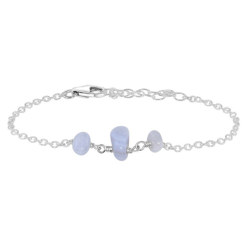 Beaded Chain Bracelet - Blue Lace Agate - Sterling Silver - Luna Tide Handmade Jewellery
