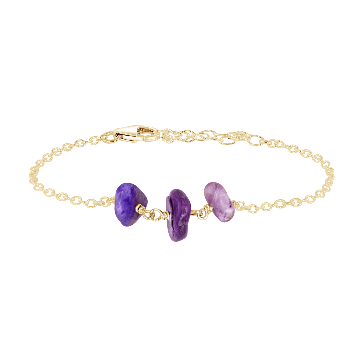 Beaded Chain Bracelet - Charoite - 14K Gold Fill - Luna Tide Handmade Jewellery