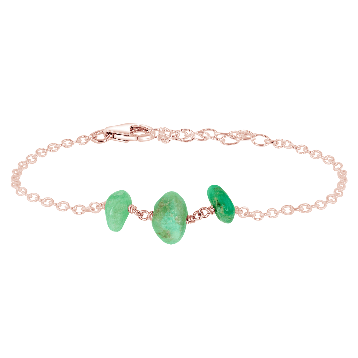Beaded Chain Bracelet - Chrysoprase - 14K Rose Gold Fill - Luna Tide Handmade Jewellery