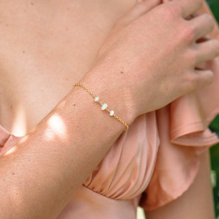 Beaded Chain Bracelet - Ethiopian Opal - 14K Gold Fill - Luna Tide Handmade Jewellery