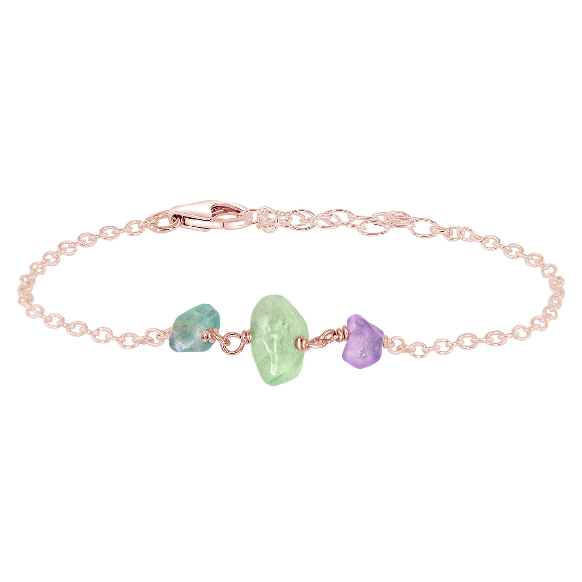 Beaded Chain Bracelet - Fluorite - 14K Rose Gold Fill - Luna Tide Handmade Jewellery