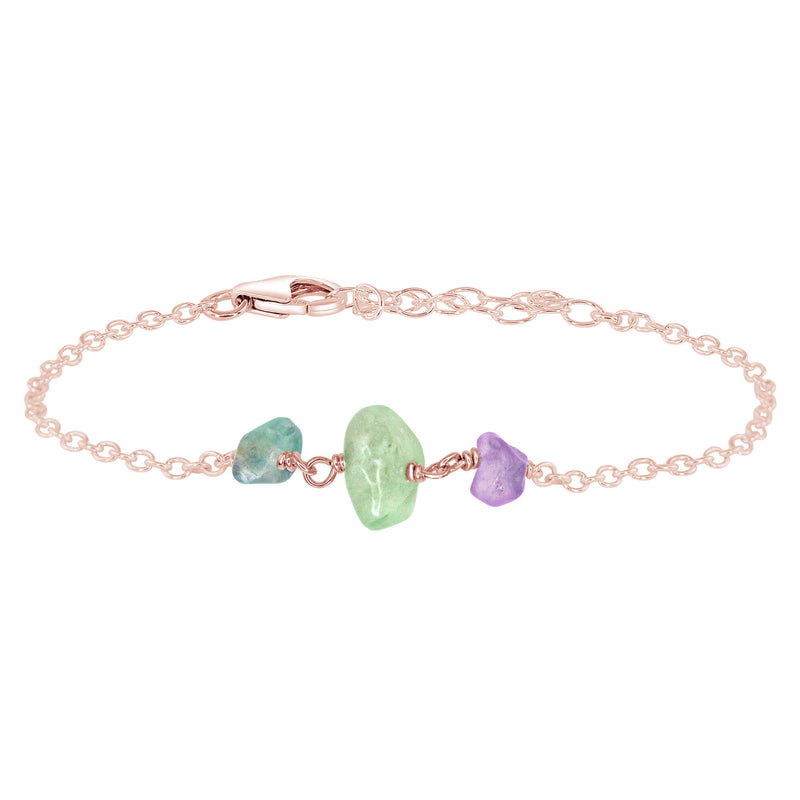 Beaded Chain Bracelet - Fluorite - 14K Rose Gold Fill - Luna Tide Handmade Jewellery