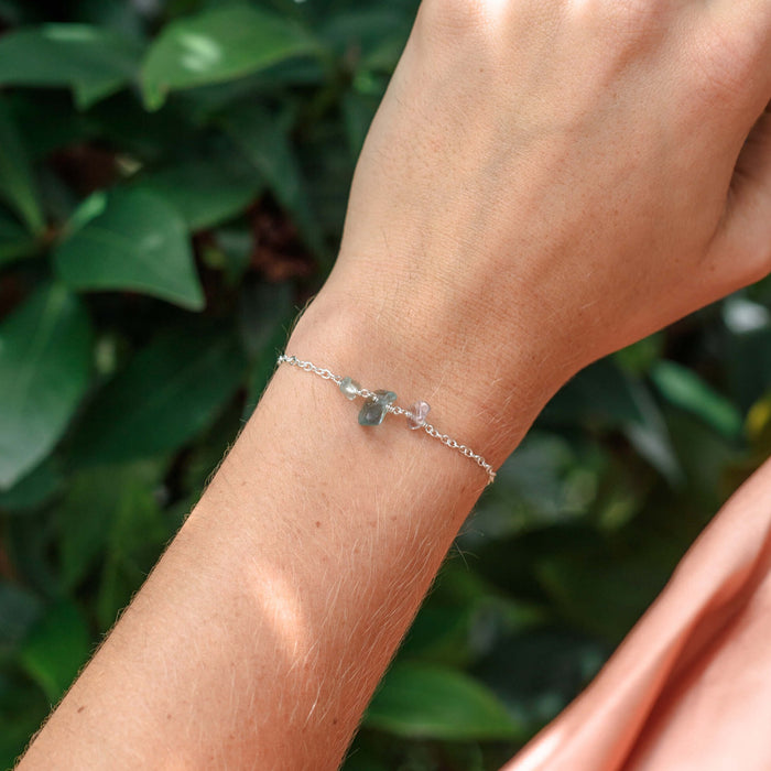 Beaded Chain Bracelet - Fluorite - Sterling Silver - Luna Tide Handmade Jewellery