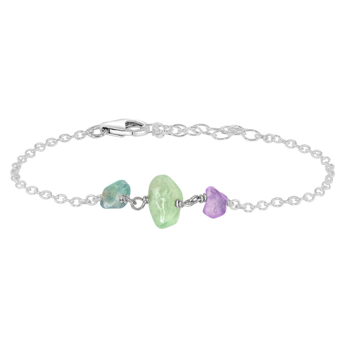 Beaded Chain Bracelet - Fluorite - Sterling Silver - Luna Tide Handmade Jewellery