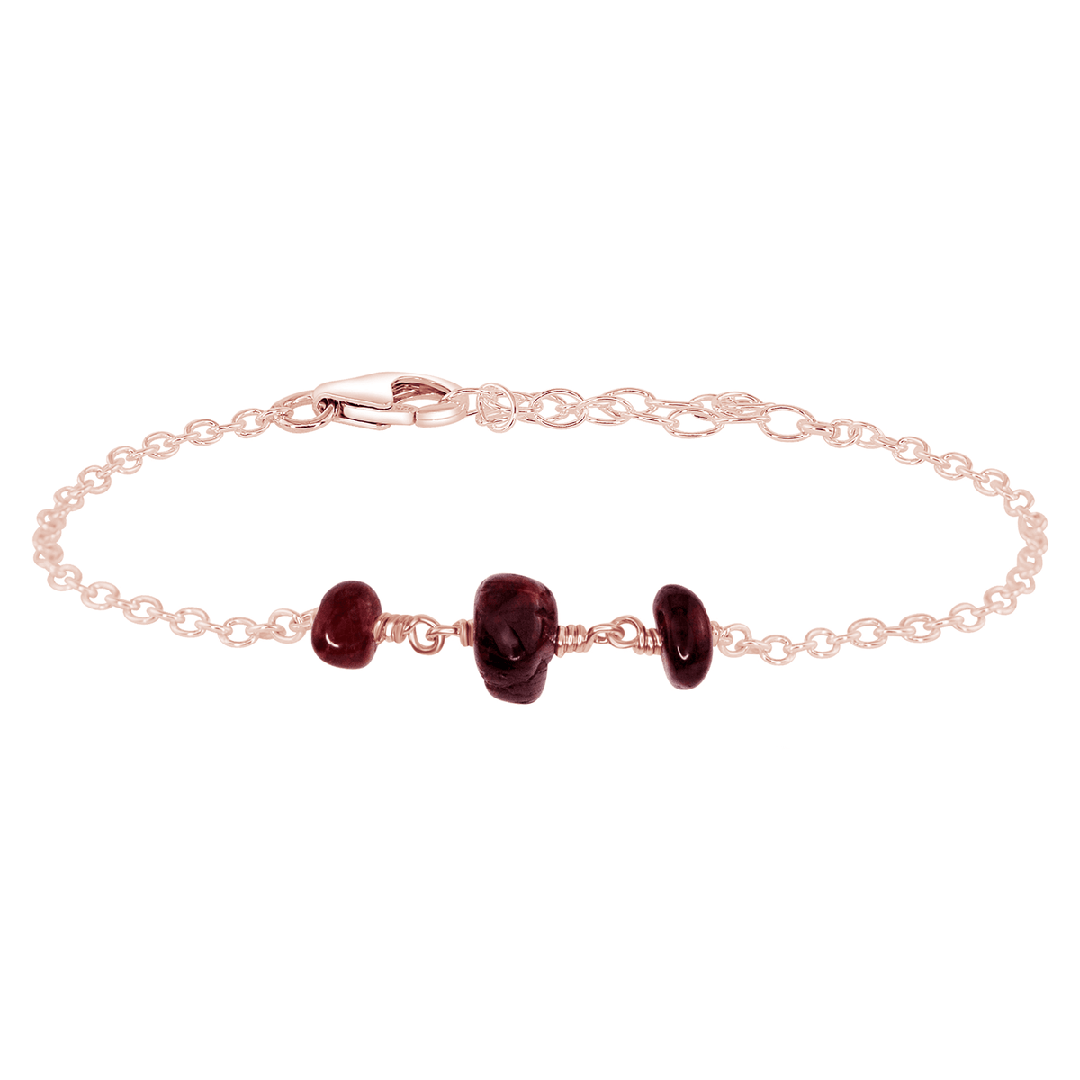Beaded Chain Bracelet - Garnet - 14K Rose Gold Fill - Luna Tide Handmade Jewellery