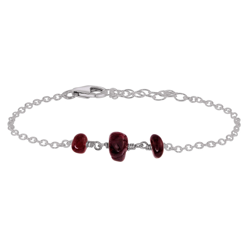 Beaded Chain Bracelet - Garnet - Stainless Steel - Luna Tide Handmade Jewellery